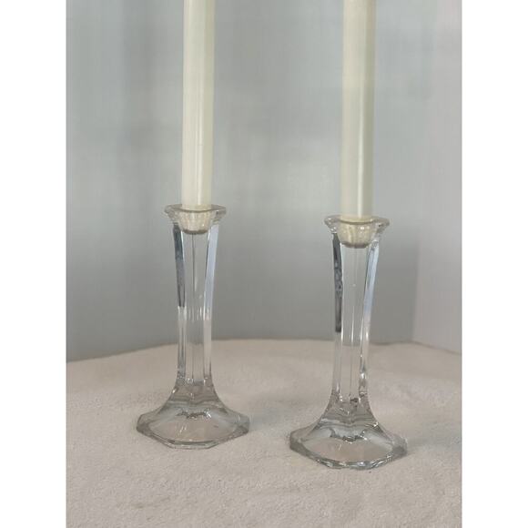 Set of 2 MIKASA 7" Austria Crystal HYDE PARK Candle Stick Taper Candle Holders - Picture 1 of 4